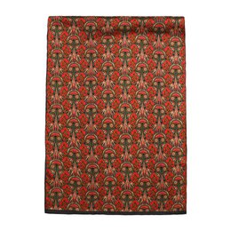 Art Nouveau Bufanda de seda roja con flores verdes y dorados Azteca