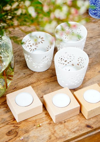 tea light holder beech wood incl. light