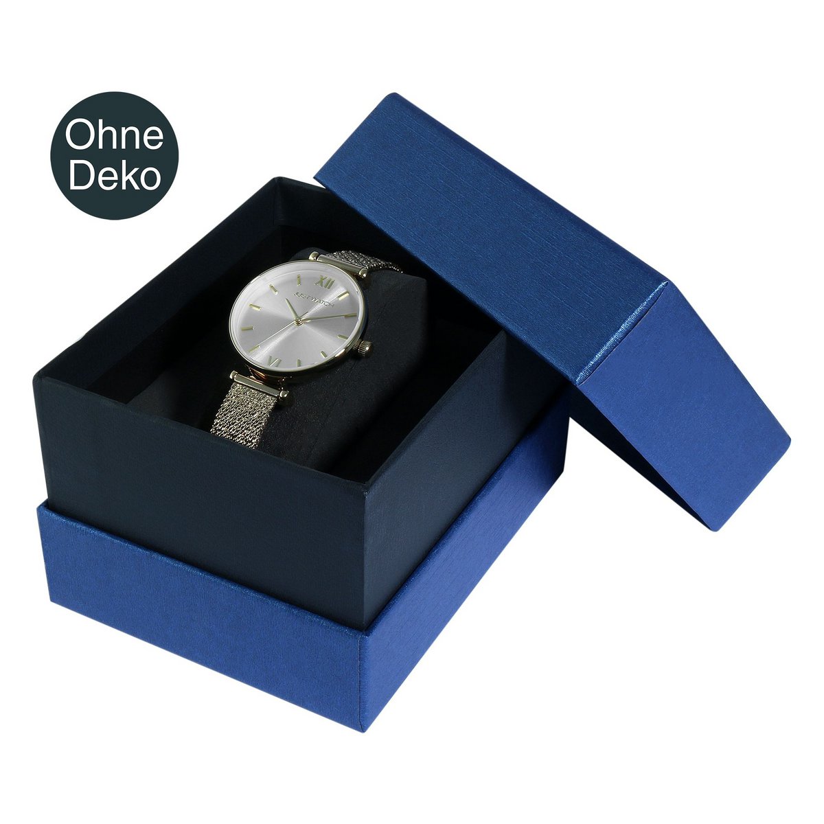 Watch box with removable lid, cardboard, 11 x 9 x 7 cm, blue