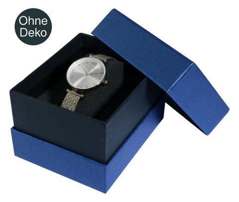 Uhrenbox mit abnehmbarem Deckel, Pappe, 11 x 9 x 7 cm, blau