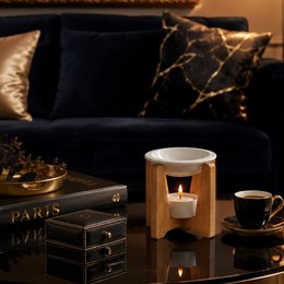 Bruciaprofumi Serie Simplicity - Arco - Ceramica Laccata e Bambù - Idea Regalo - Decorazione Semplice e Moderna