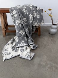Muslin tæppe - ROSE - grå-hvid - 2,20 x 2,50 m