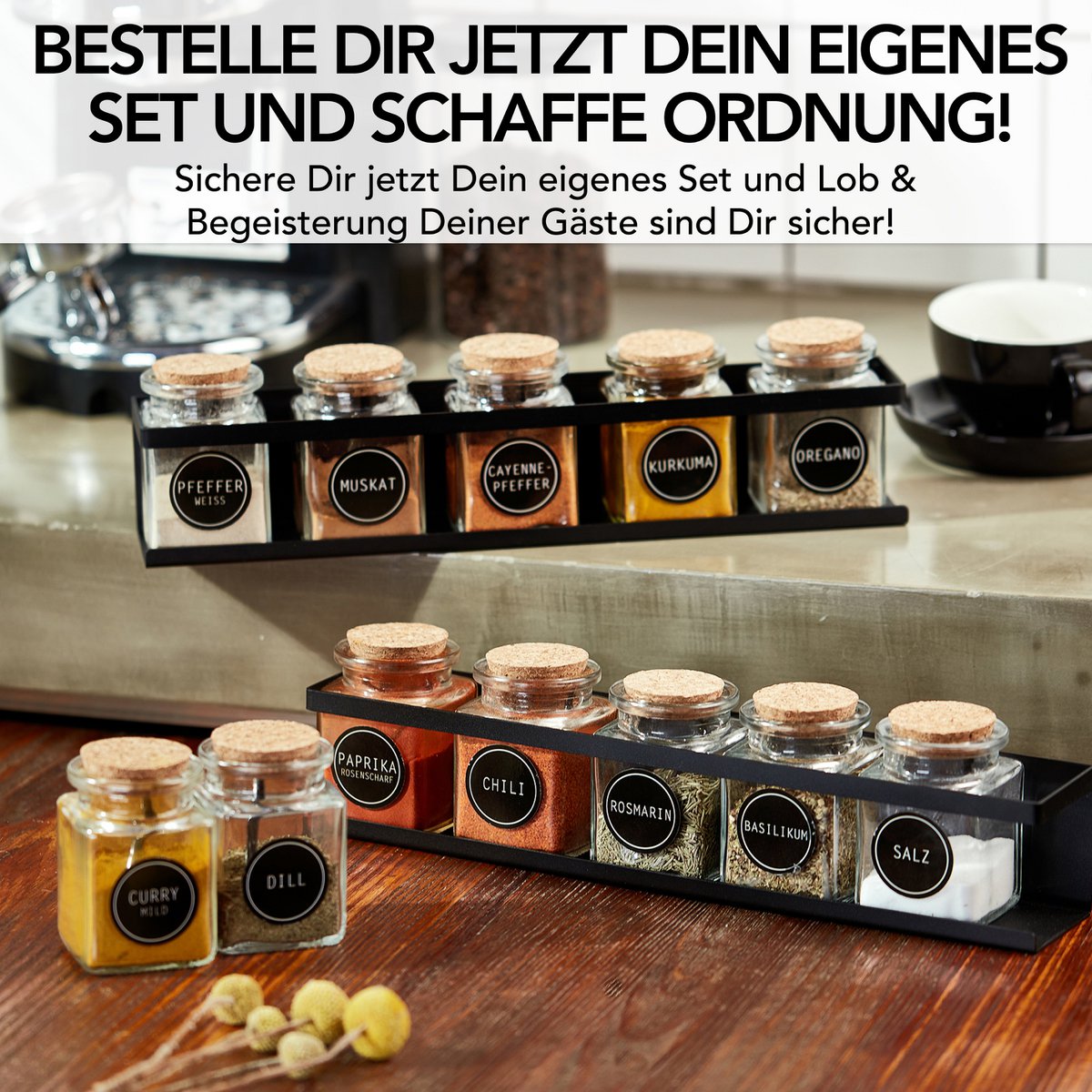 Spice Shelf (2 sæt) lavet af sort metal med 3M ™ klæbende puder