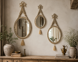 Ovalhangspiegel, gouden afwerking, 16 x 46 cm - antiek