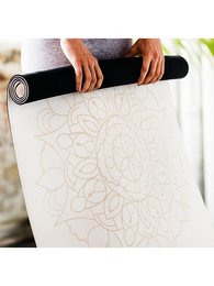 White mandala-patterned yoga mat with a textured surface for enhanced grip and stability during yoga practice.