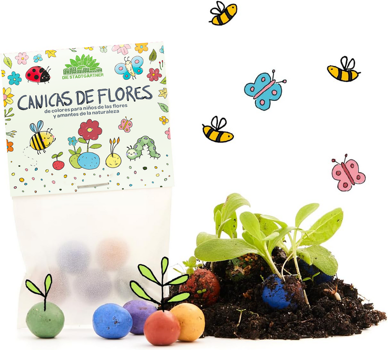 5er Blumenmurmeln im Pergaminbeutel (DE, EN, ES, FR)