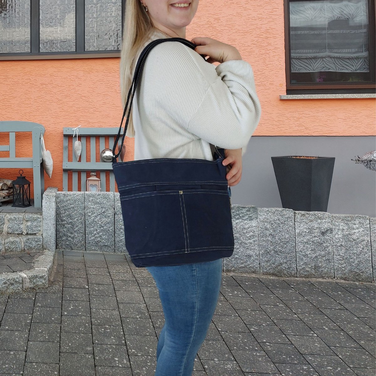 Domelo gewaxte canvas schoudertas voor dames. Waterafstotende hobo-tas. Veganistische buideltas. Dames/meisjes schoudertas met verstelbaar hengsel. Lichtgewicht grote stoffen tas met ritssluiting.