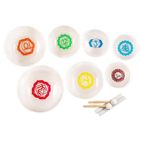 Doos met 7 kwarts klankschalen "Chakra" - 432 Hz
