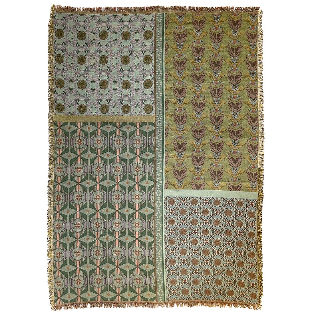 NIN-NIT | Nouveau Classiques Blanket | plaid | woven blanket | bedspread | 100% woven cotton | Flowers | leaves | graphic nature print | brown | orange | beige | lilac | blue | green | purple | pink | 220x160 cm