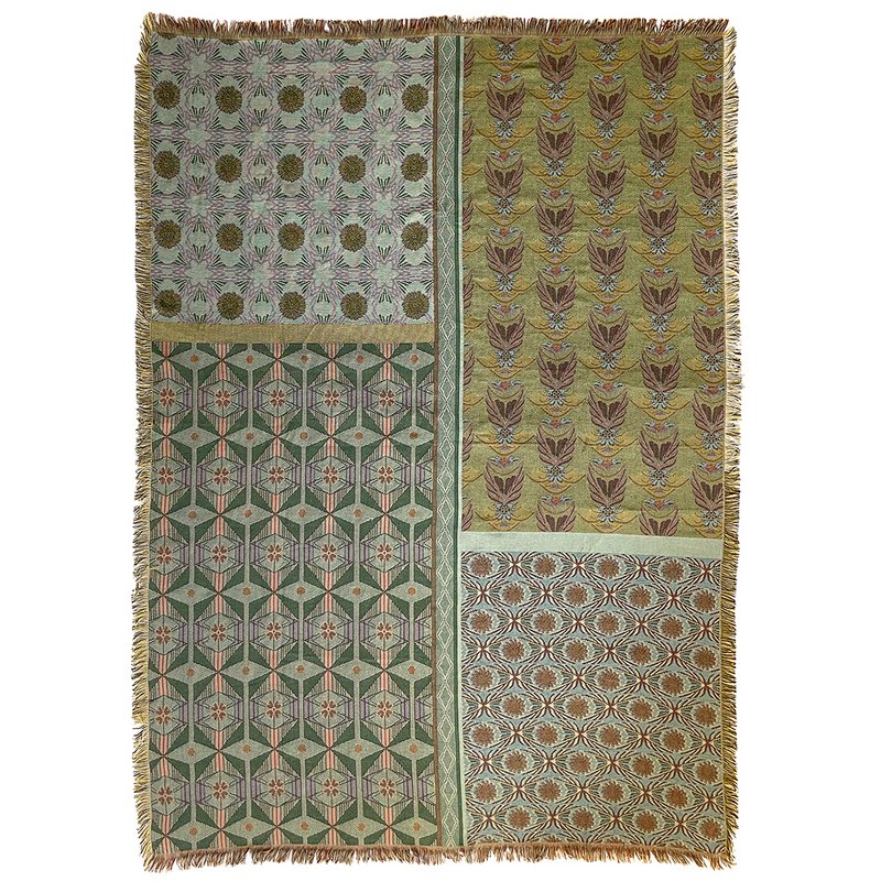 NIN-NIT | Couverture Nouveaux Classiques | plaid | couverture tissée | couvre-lit | 100% coton tissé | Fleurs | feuilles | imprimé nature graphique | marron | orange | beige | lilas | bleu | vert | violet | rose | 220x160cm