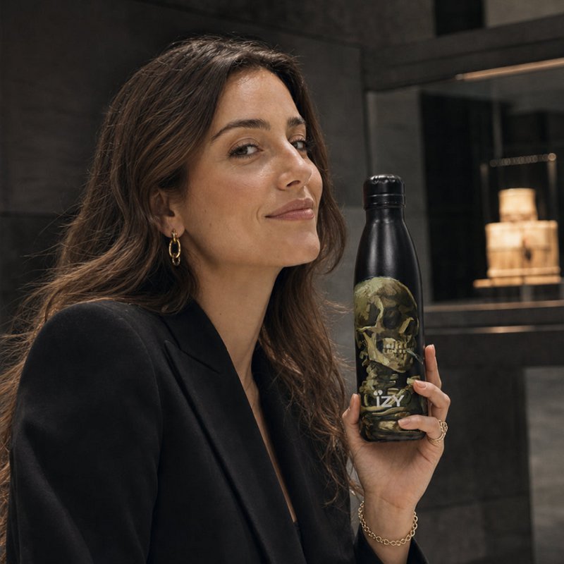 Botella de Izy Thermos - Calavera con un cigarrillo ardiente - Van Gogh 500ml para llevar botellas de agua aisladas