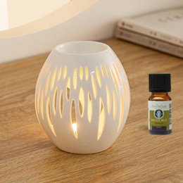 Bruciaprofumo Serie Céramy – Ovali Bianchi – Portacandela in Ceramica Laccata – Diffusione di Cere Profumate, Oli Essenziali – Idea Regalo Decorativa