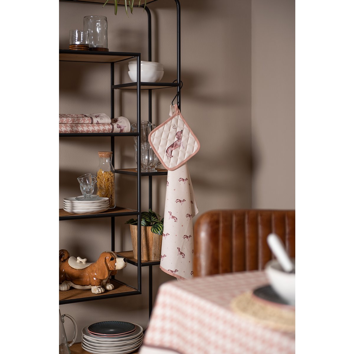 Theedoek 50x70 cm Beige Katoen Teckel Keukenhanddoek