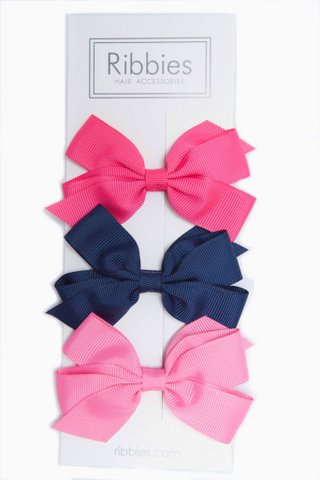 Set mit 3 mittleren Schleifen - Pink & Navy