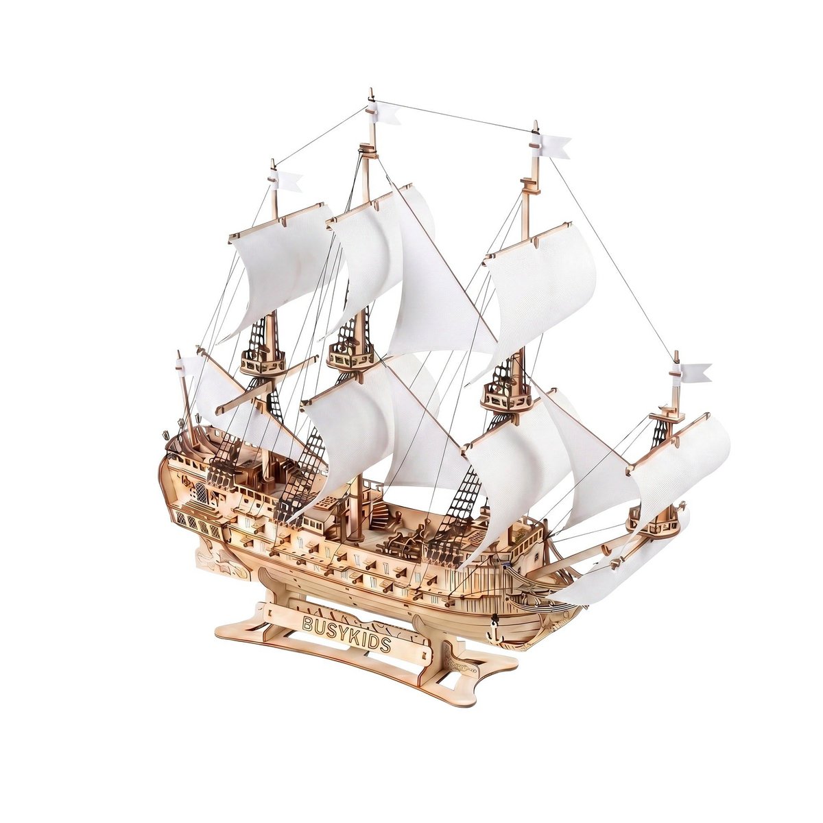 Galeone aus Holz mit LED-Beleuchtung – 3D-Holzpuzzle 583 Teile, Schiffsmodell mit Segeln und Takelage, Modellbausatz ab 12