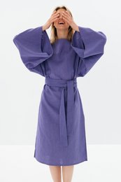 WHISPER — Vestido midi con mangas de kimono de lino lavado a la piedra
