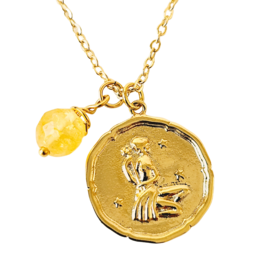 Zodiac Medallion Disc Necklace - Birthstone Pendant