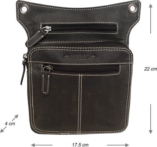 Hip bag - Black leather for the engine with extra compartment