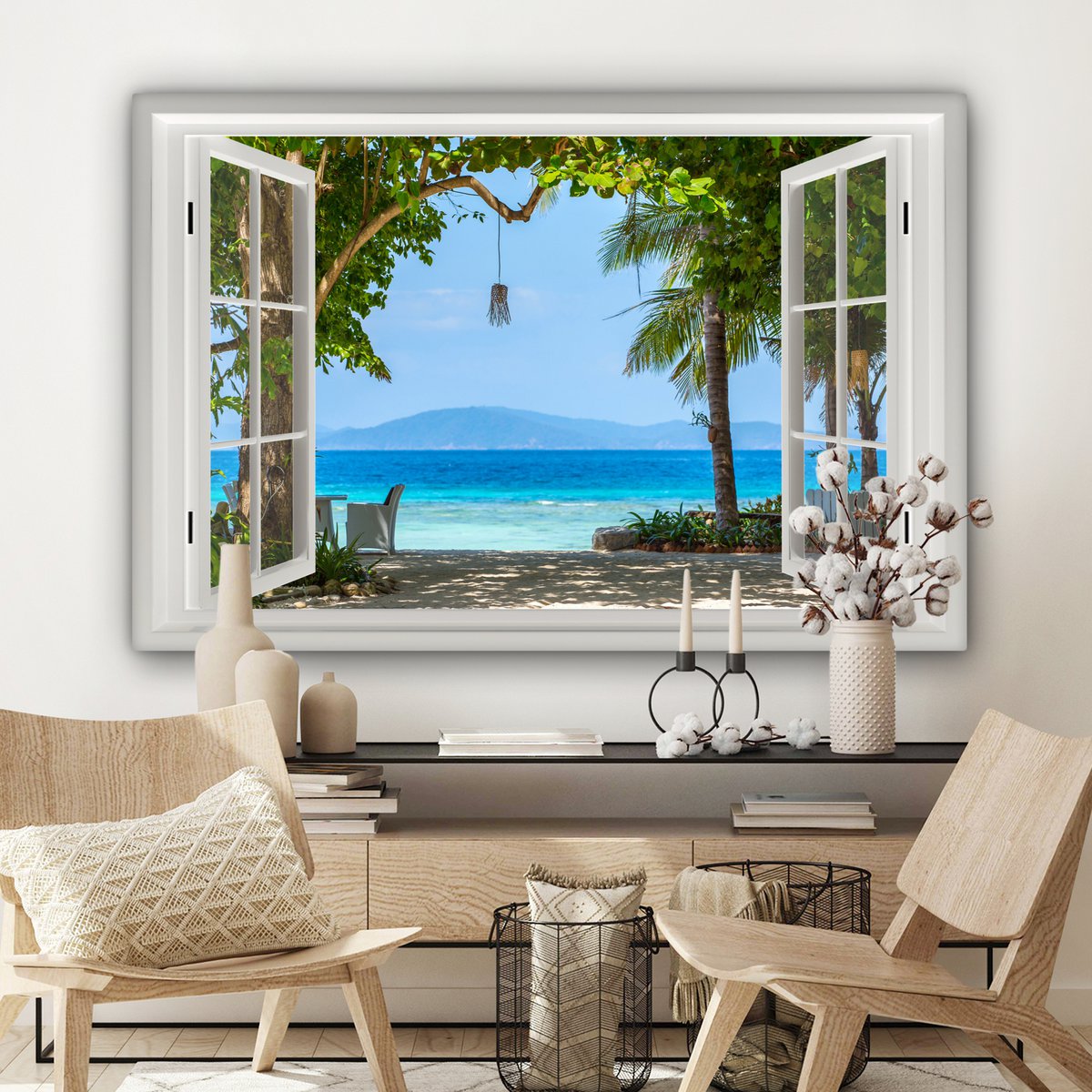 Pintura de lienzo - Decoración de pared - Vista - Boom - Sea - Palmada - Colinas - Playa - Azul