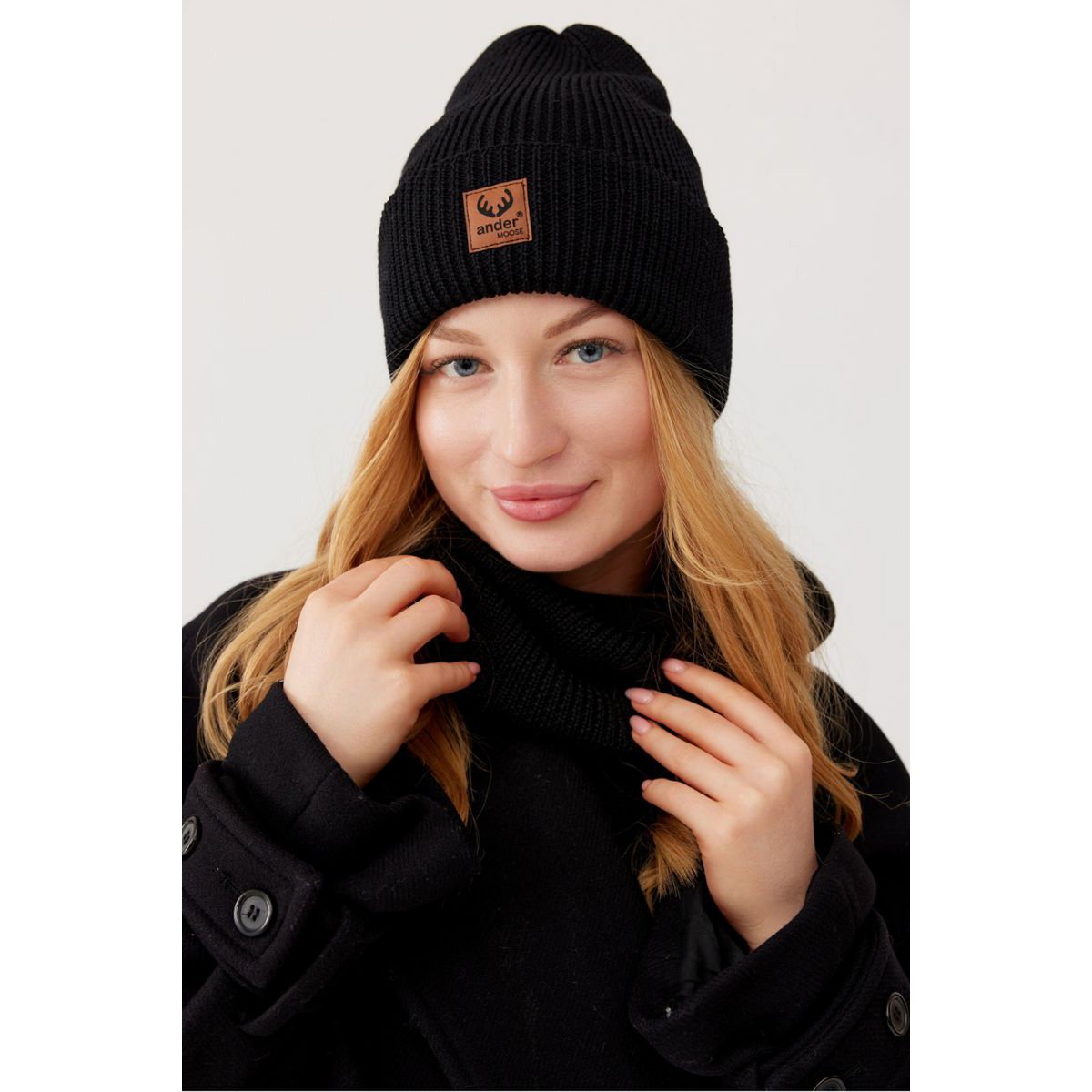 Ensemble bonnet et écharpe BRIGID - 100% laine mérinos - noir