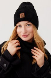 Komplet czapka i komin BRIGID - 100% wełny merino - czarny