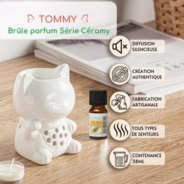 Brûle parfum Série Céramy – Tommy – Bougeoir en Céramique Laquée – Diffusion Cires Parfumées, Huiles Essentielles – Idée Cadeau Déco