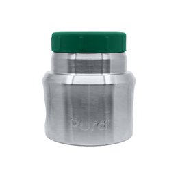  Small stainless steel thermos food jar, cylindrical shape, teal green lid, compact 275ml lunch container.