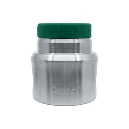 Small stainless steel thermos food jar, cylindrical shape, teal green lid, compact 275ml lunch container.