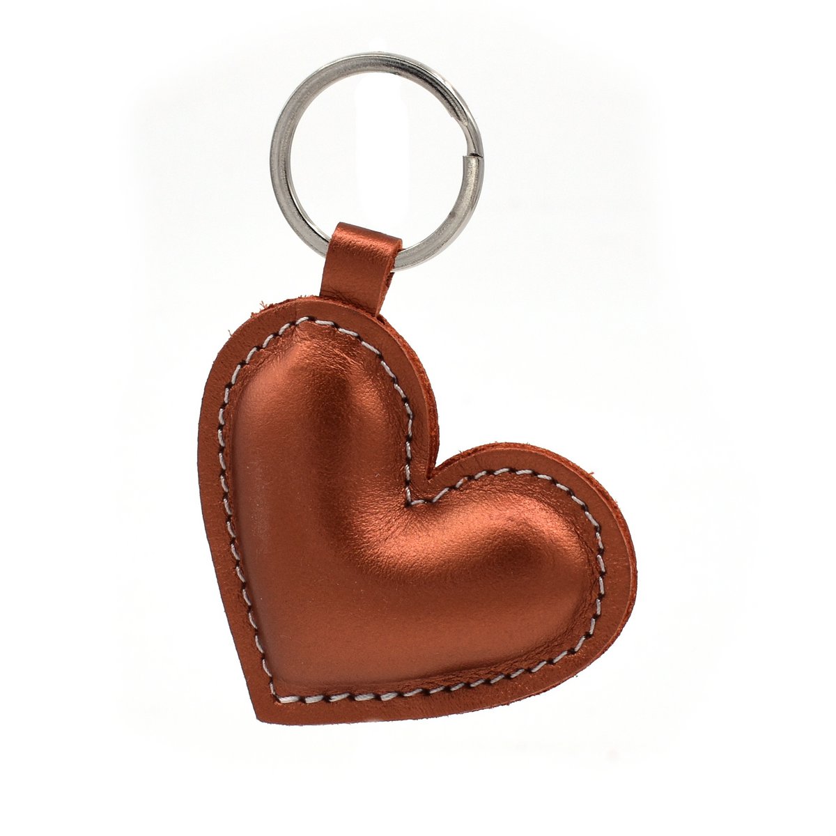 Porte-clés en cuir fait main couleur cuivre coeur