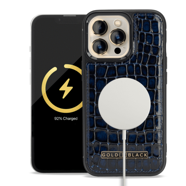 iPhone 13 Pro MagSafe Leder Case Milano Design blau