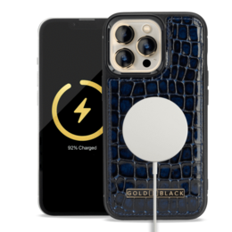 Custodia in pelle MagSafe per iPhone 13 Pro Milano design blu