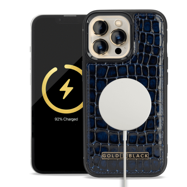 Custodia in pelle MagSafe per iPhone 13 Pro Milano design blu