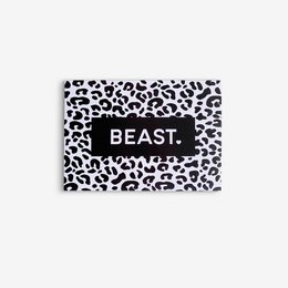 Postcard with a leopard print pattern and the text "BEAST" in a bold, black font. The postcard is part of a "Cards with Pictures" category.