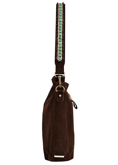 BOHO IBIZA BAG - Bandoulière Tigre Turquoise (70cm) + Sac en Daim (Cacao)