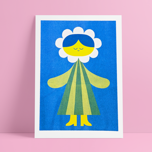 Risograph-Druck: Kleine Gänseblümchen-Figur (A4-Format)