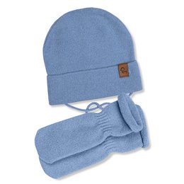 Baby Knit Beanie with Strings & Mittens 2-Piece Set