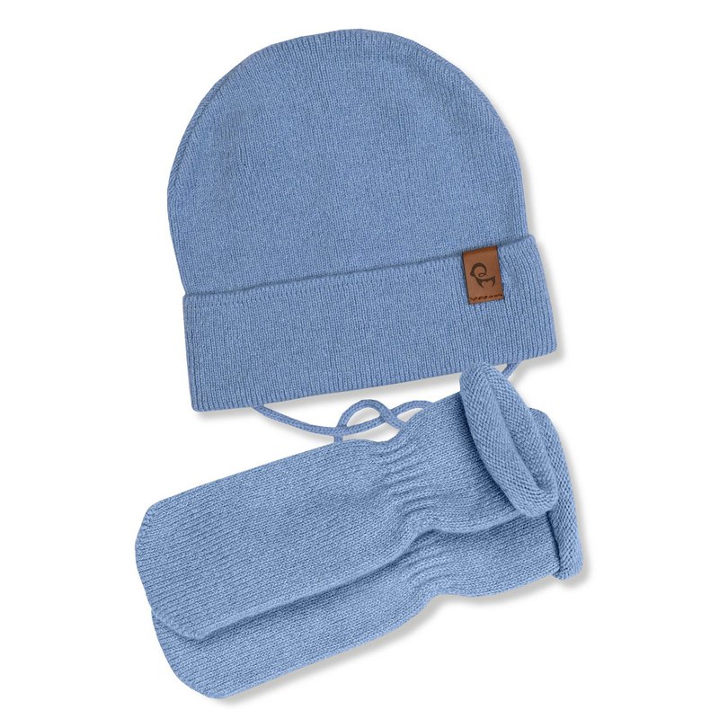 Baby Knit Beanie with Strings & Mittens 2-Piece Set