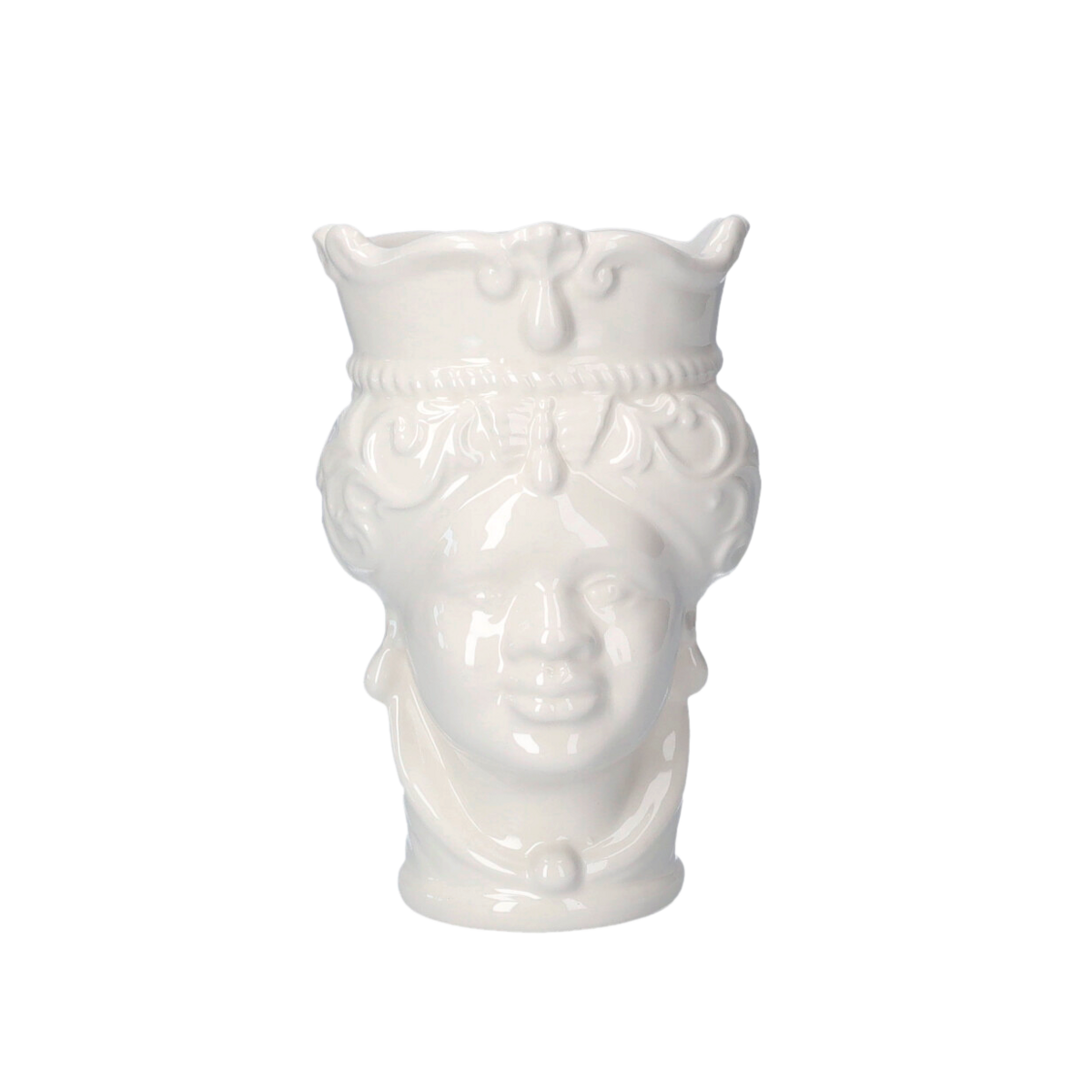 Weiße Keramikvase mit Frauenkopf, H 20 x Ø 14 cm