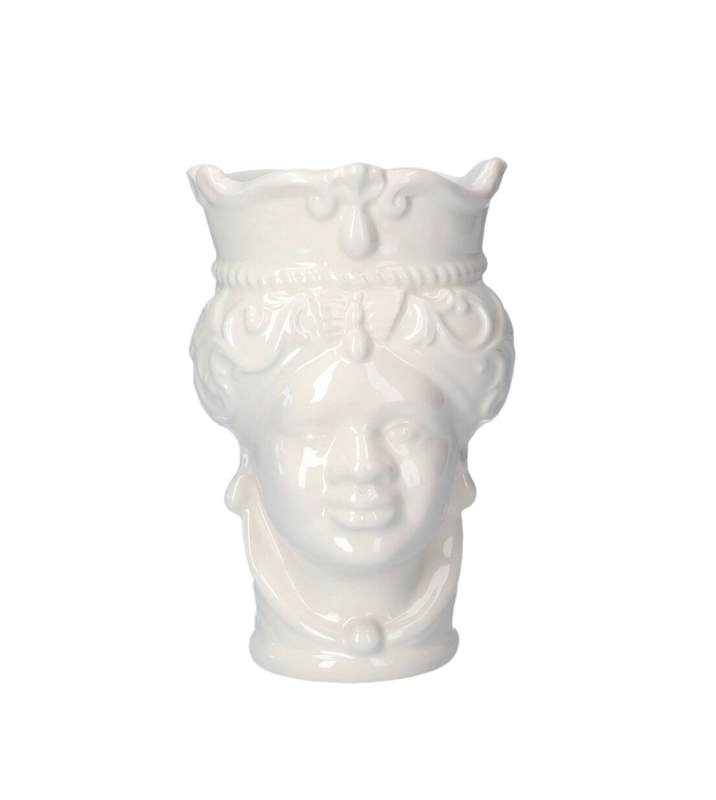Weiße Keramikvase mit Frauenkopf, H 20 x Ø 14 cm