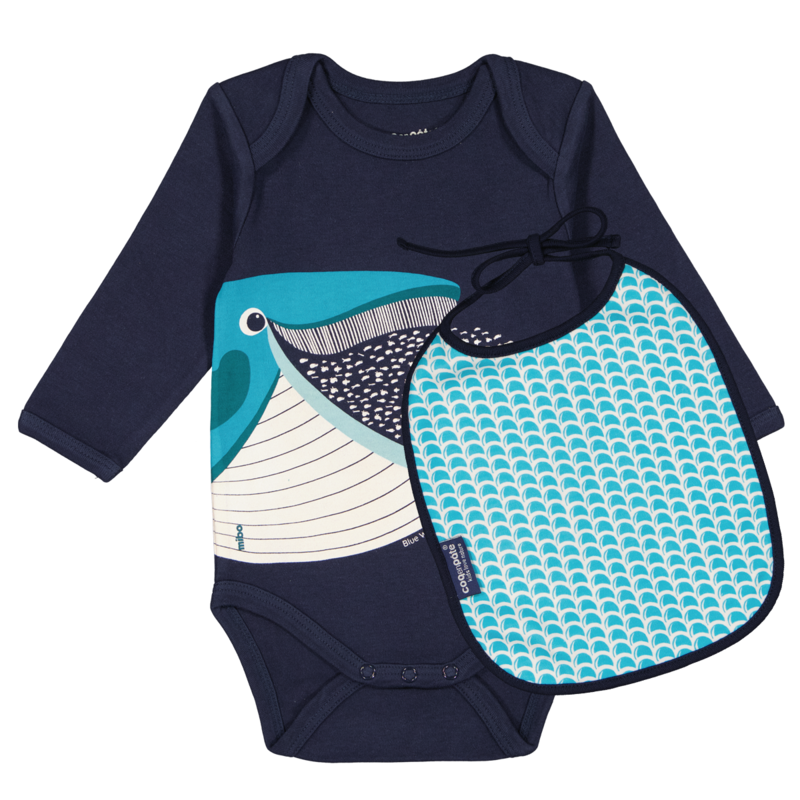 Long Sleeve Bodysuit & Bib Set | Organic cotton | Whale | Birth gift