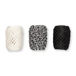 A set of 3 decorative paper cords in various colors including black/white, blue/white, and natural/brown. The cords have a woven, lattice-like pattern and can be used for crafting, decorating, or gift wrapping.
