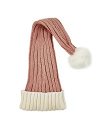 Weihnachtsmannmütze – Rosa mit weißer Krempe, grob gestrickt