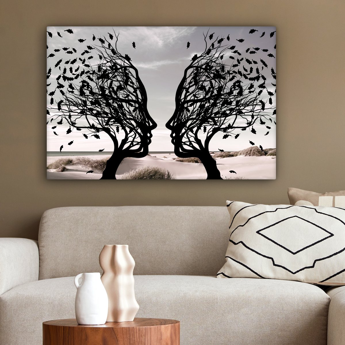 Canvas schilderij  - Wanddecoratie Bomen - Gezicht - Bladeren - Moderne kunst - Muurdecoratie woonkamer - Kamer decoratie modern - Abstracte schilderijen