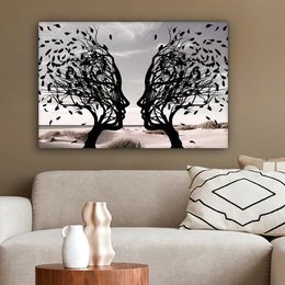 Canvas schilderij  - Wanddecoratie Bomen - Gezicht - Bladeren - Moderne kunst - Muurdecoratie woonkamer - Kamer decoratie modern - Abstracte schilderijen