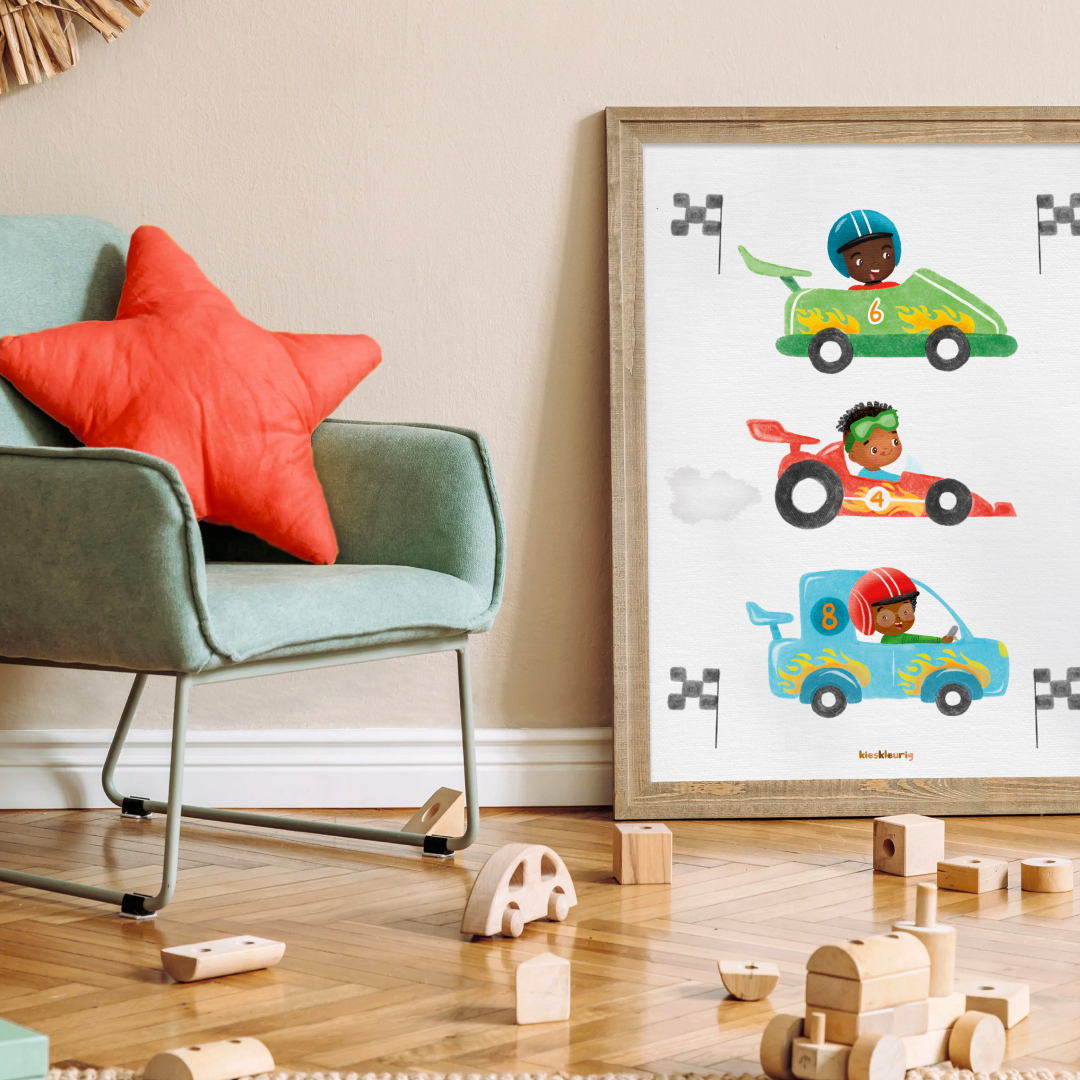 Børns plakat med racerbiler
