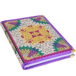 A colorful, patterned notebook with a mandala design in shades of purple, green, and gold. The notebook appears to be approximately 20x14x2cm in size and is categorized as a notebook.