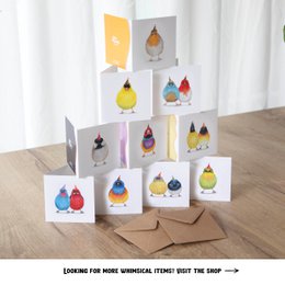 Verjaardagskaart vogel, kaarten voor dieren, grappige mini -kaart, feestvogels