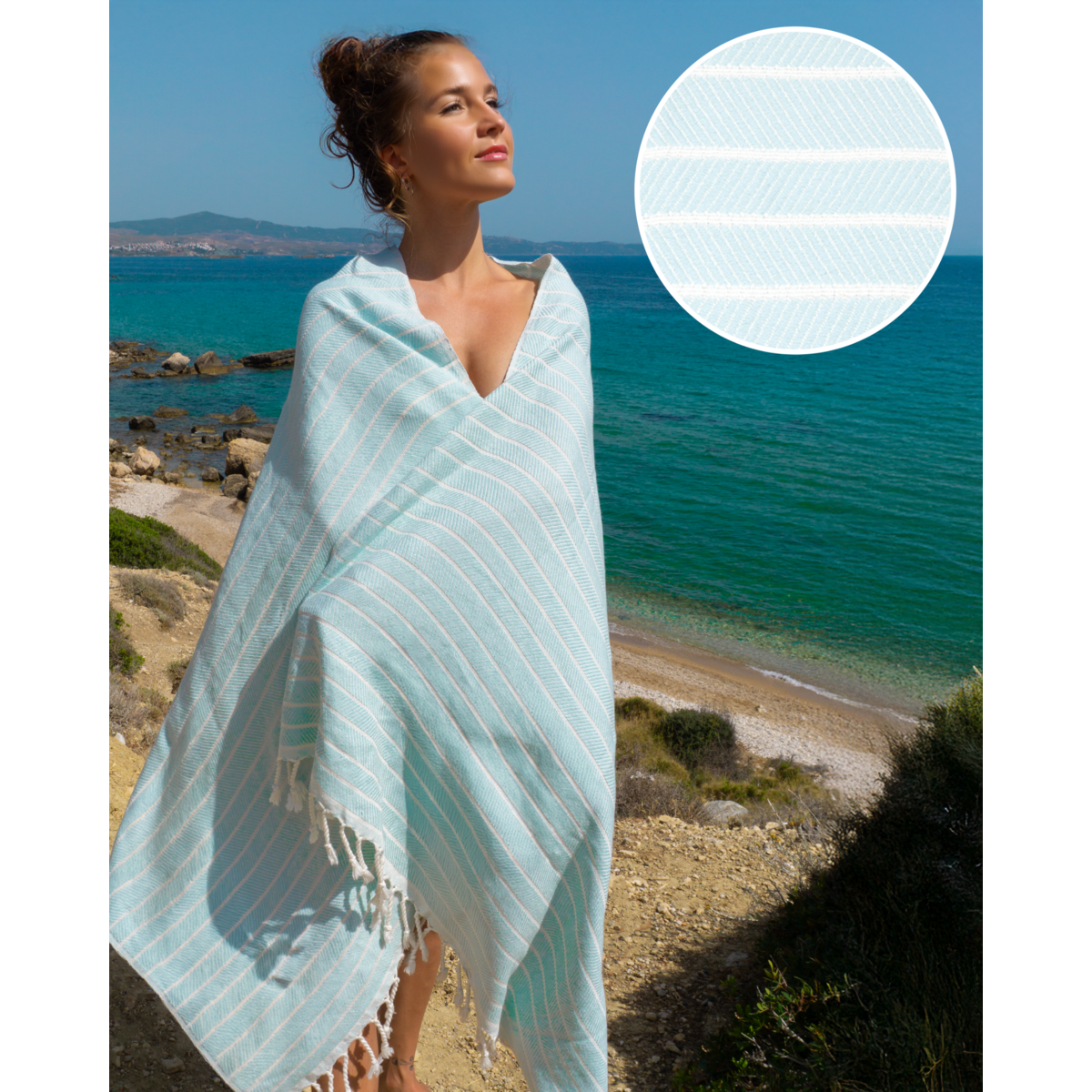 ILVA Bamboo Cotton Hammam Spa Towel – Lightweight & Compact – Mint - 180x100 cm