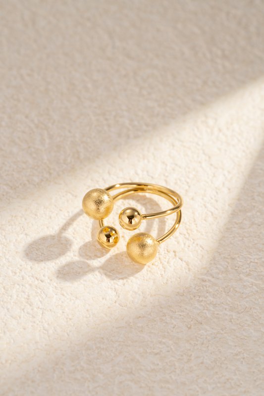 Ring justerbar rustfrit stål ring elegant chic teksturerede kugler