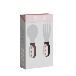 HEORSHE First Baby Spoon & Fork Set, PINK